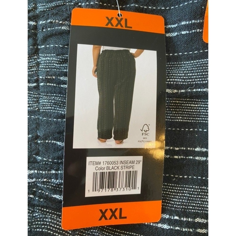 Briggs Womens Black White Striped Linen Blend Adjustable Elastic Waist Pants XXL - Picture 6 of 6